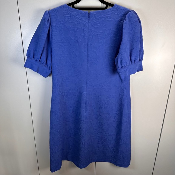 Tommy Hilfiger Womens 12 Cobalt Blue Floral Jacquard Puff Sleeve Sheath Dress - Picture 3 of 8